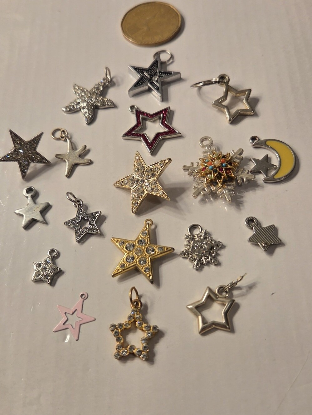 Assorted Star and Moon Charm Necklace Pendant - Mixed Metallic Colors
